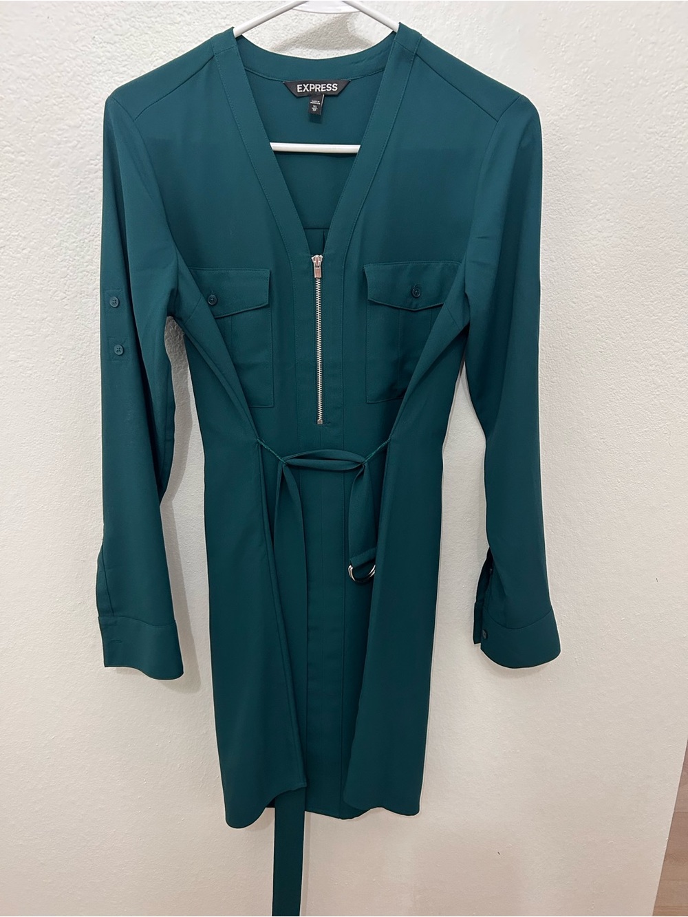 Express Teal Long-Sleeve Zip Front Dress